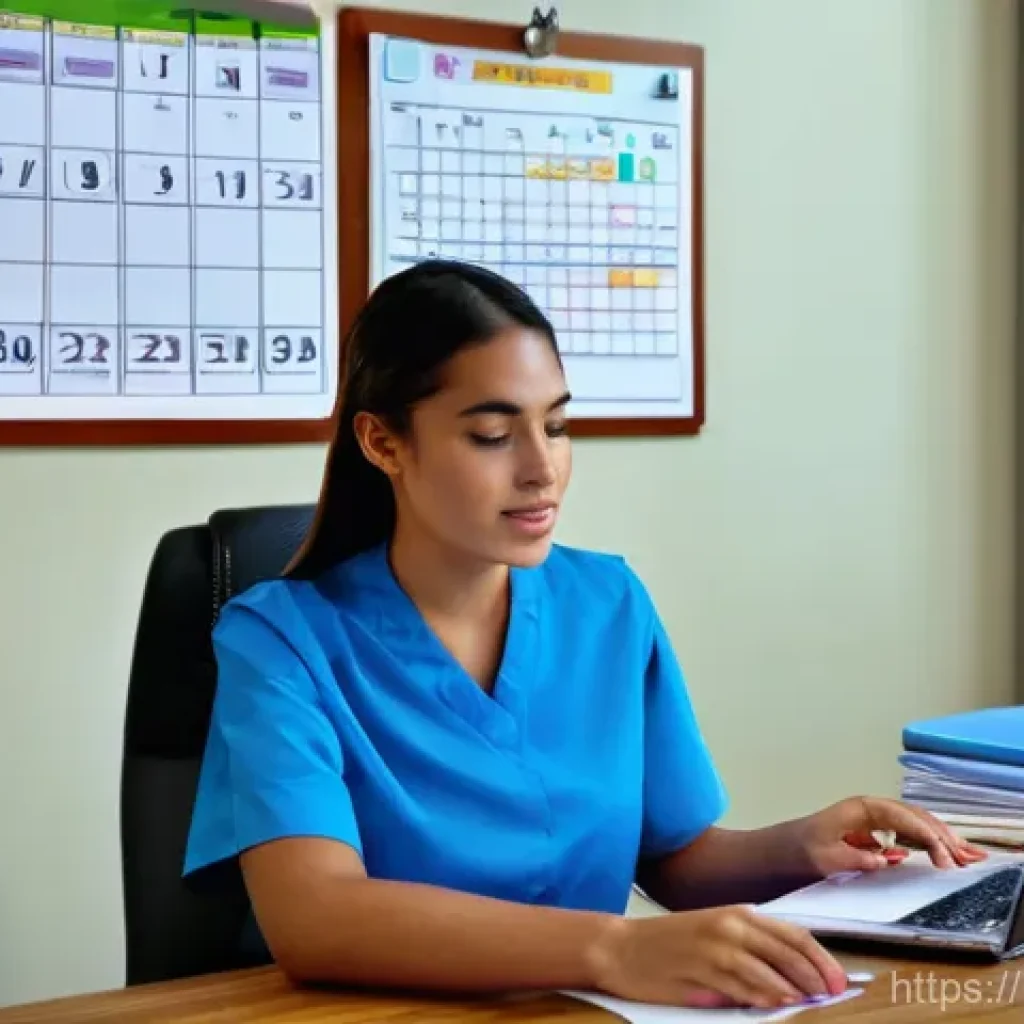 전문의 자격시험 준비법 - **Prompt: Strategic Planning & Focused Study**
A young, focused female medical resident, dressed...
